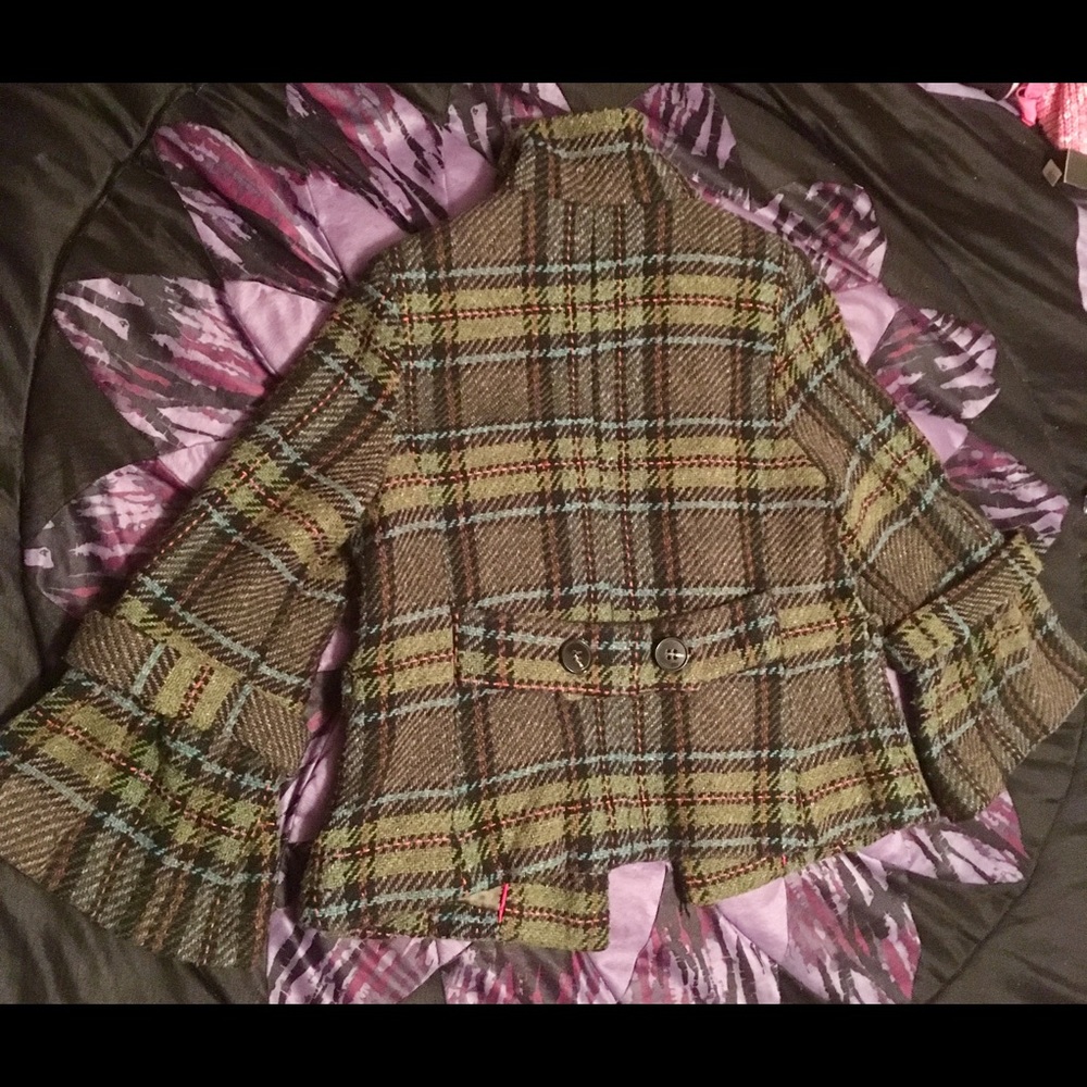 Latte by Coffee Shop wool blend plaid coat.  XS - Picture 2 of 4
